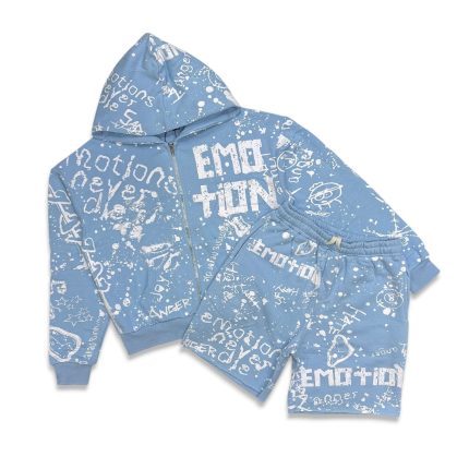Mixed Emotion Graffiti Short Set Sky Blue